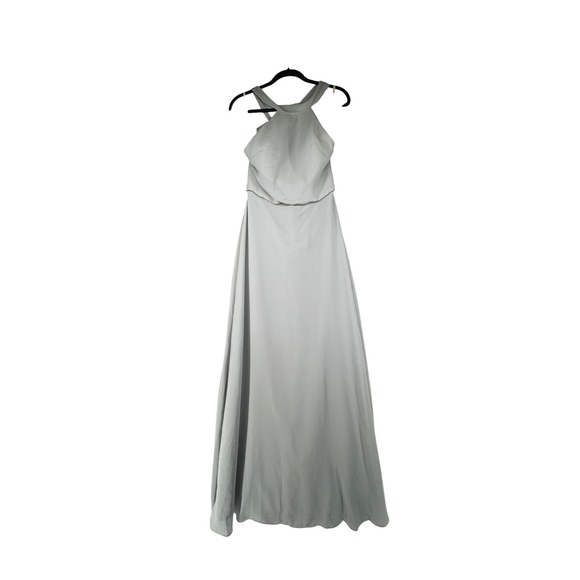 Jenny Yoo Dress Womens Size 2 Brett Mineral Luxe Chiffon Halter Maxi Bridesmaid - Picture 1 of 15